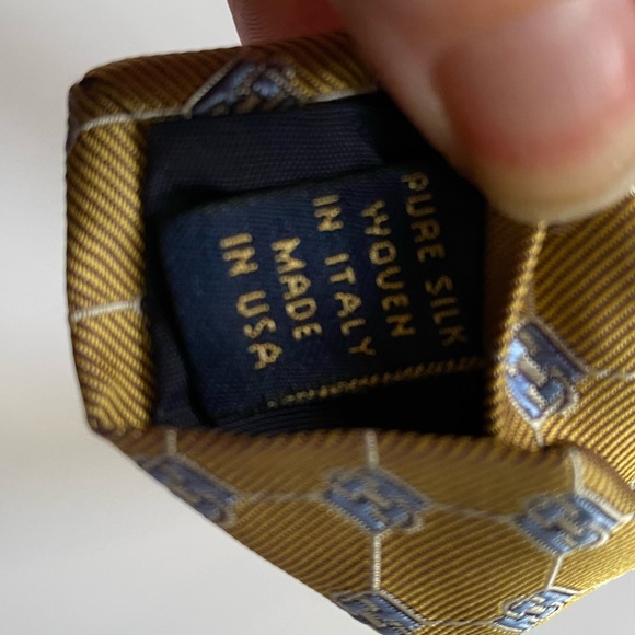 Brooks Brothers Gold Diamond Pattern Blue Silk Neck Tie - Picture 5 of 5